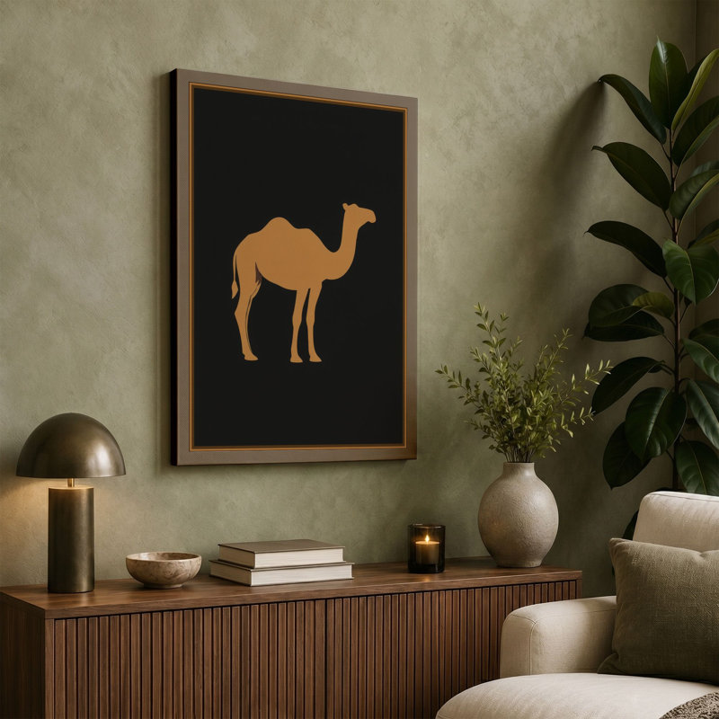 Desert Camel Minimalist - Wrapped Canvas, 24x16 - 61.0 x 40.6 cm, Taupe Border