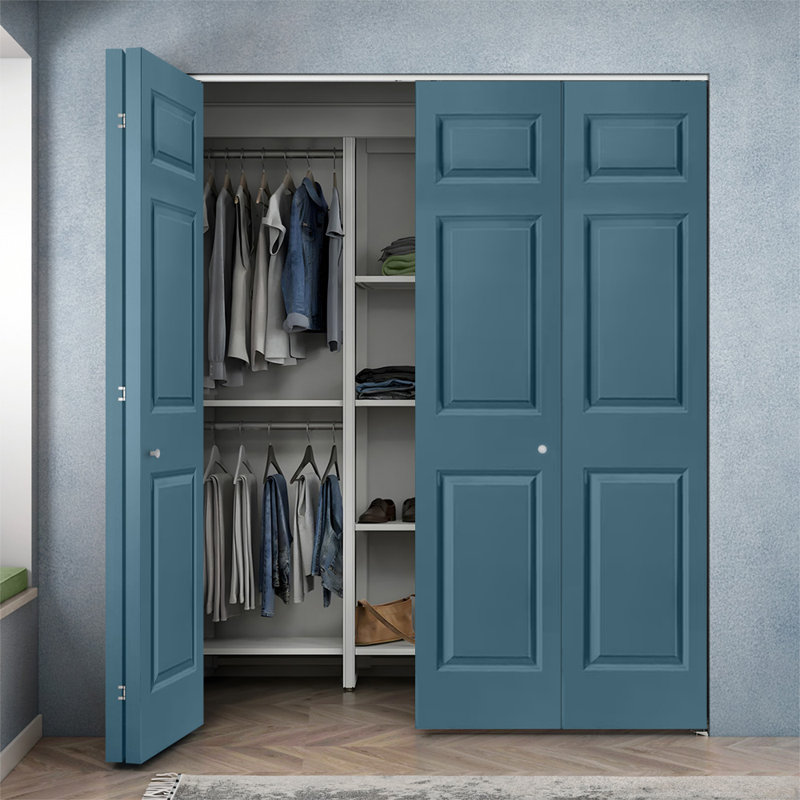 Panelled Wood and Metal Bi-Fold Door, 80'' H x 48" W, Dignity Blue
