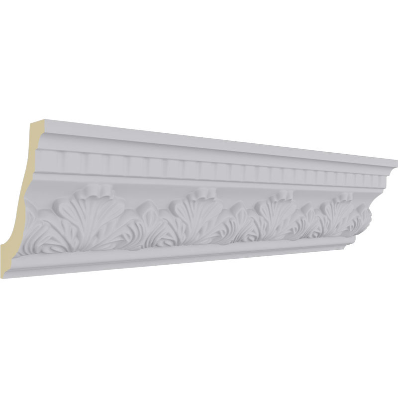 Devon White Polyurethane Intricate Crown Moulding, 94.5" Length