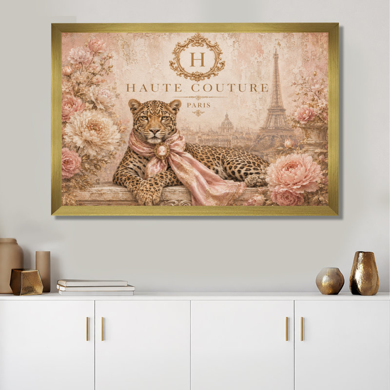 " Haute Couture Paris Leopard ", 24" H x 32" W, Gold Picture Framed