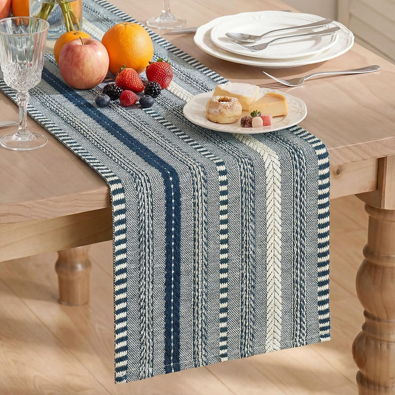 Chemin de table campagnard bleu foncé tissé - décoration de table de salle à manger rustique rustique 12 x 72 pouces pour décoration de fête