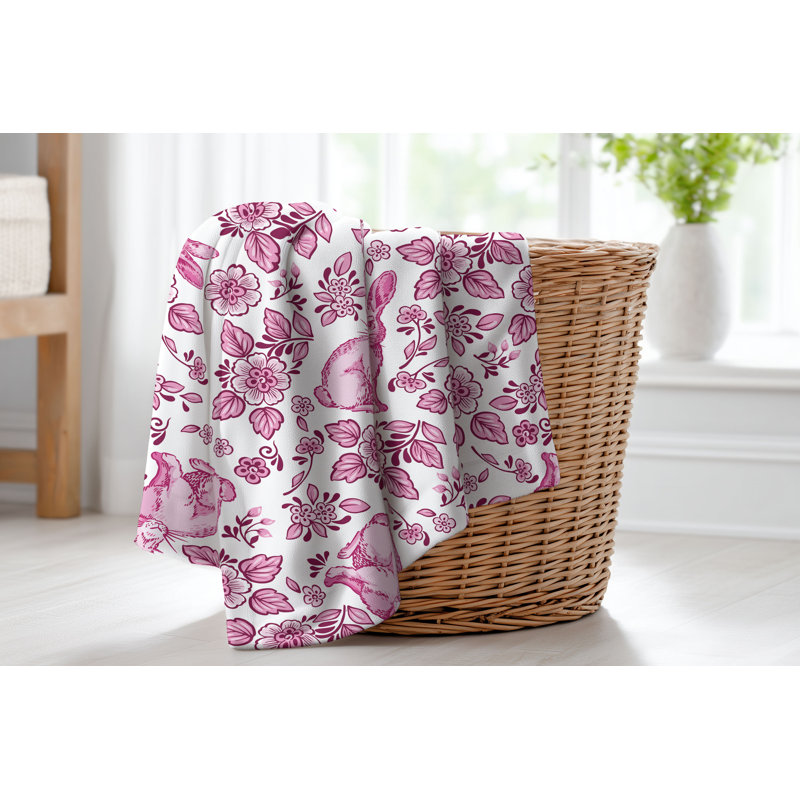 Couverture en velours de coton et vison Bunny Toile, L 60 po x l 50 po, Rose