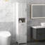 Armoire de rangement mince pour linge de salle de bain - Armoire haute avec tablette ouverte, tiroir, portes encastrées et étagères réglables, étagères blanches pour