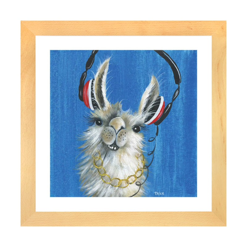 Llama Jammin '- reproduction d'art, Toile avec cadre en bois beige, H 16 po x l 16 po x P 1 po, Blanc
