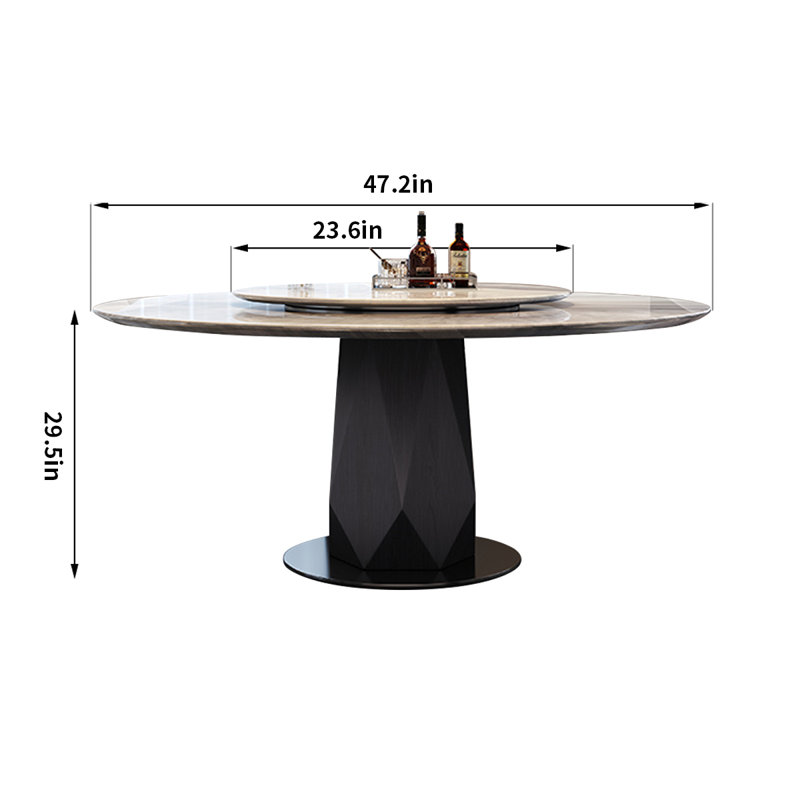 Round Rotatable Super Crystal Stone Dining Table, 29.5"H x 47.2"L x 47.2"W