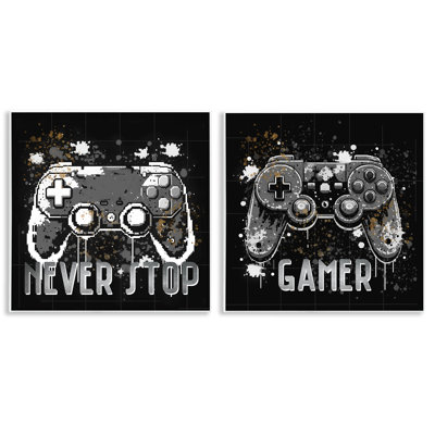  Never Stop Modern Gamer Wall Plaque Art Set by Kim Allen