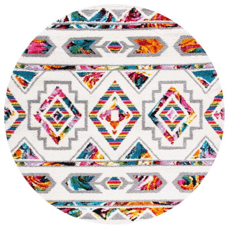Breanna Shag Performance Geometric Rug, Round 6'7"