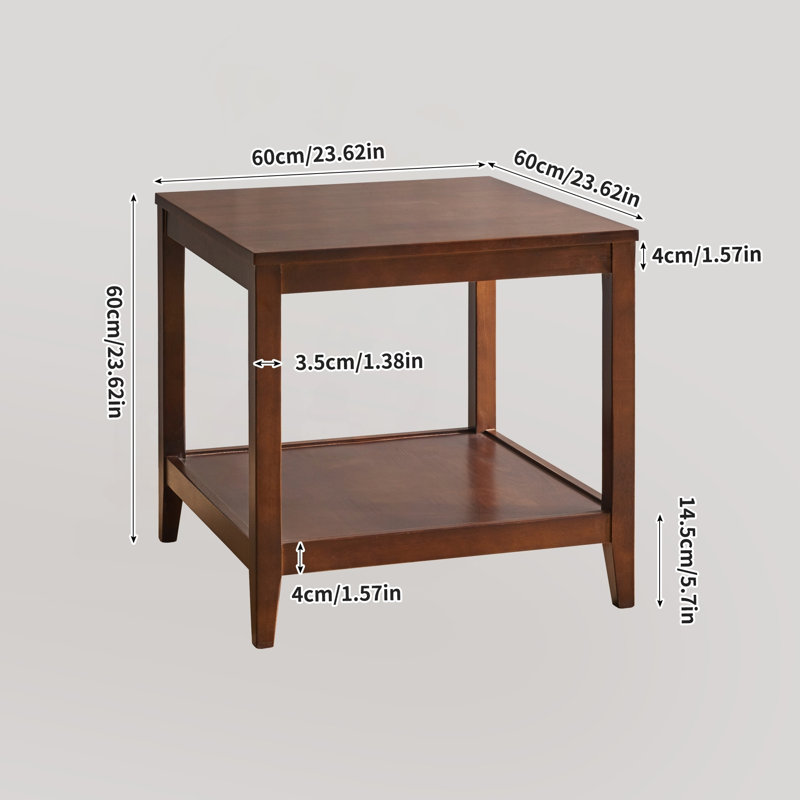 Solid Wood End Table with 2-Tier Storage – Square