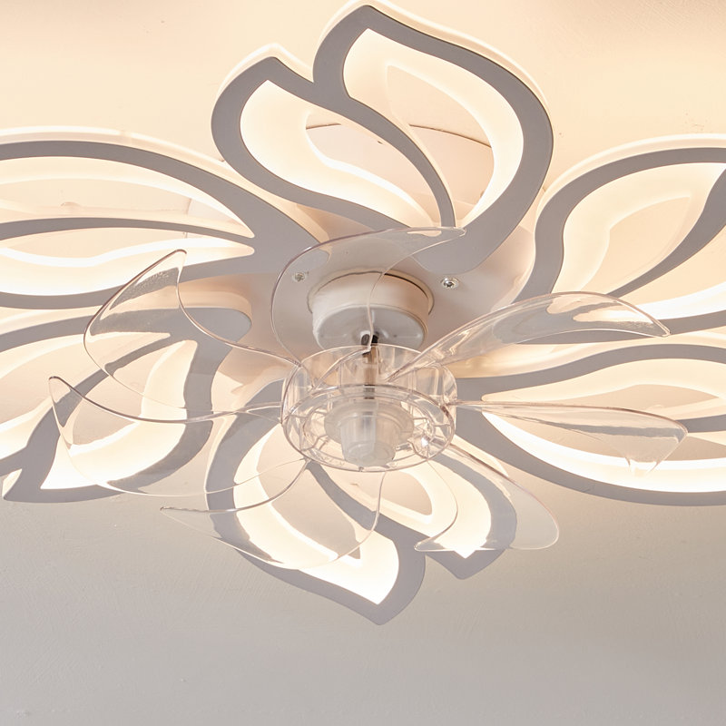 25" 7 - Blade Reversible Dimmable LED Flush Mount Ceiling Fan With Remote Control And App, White