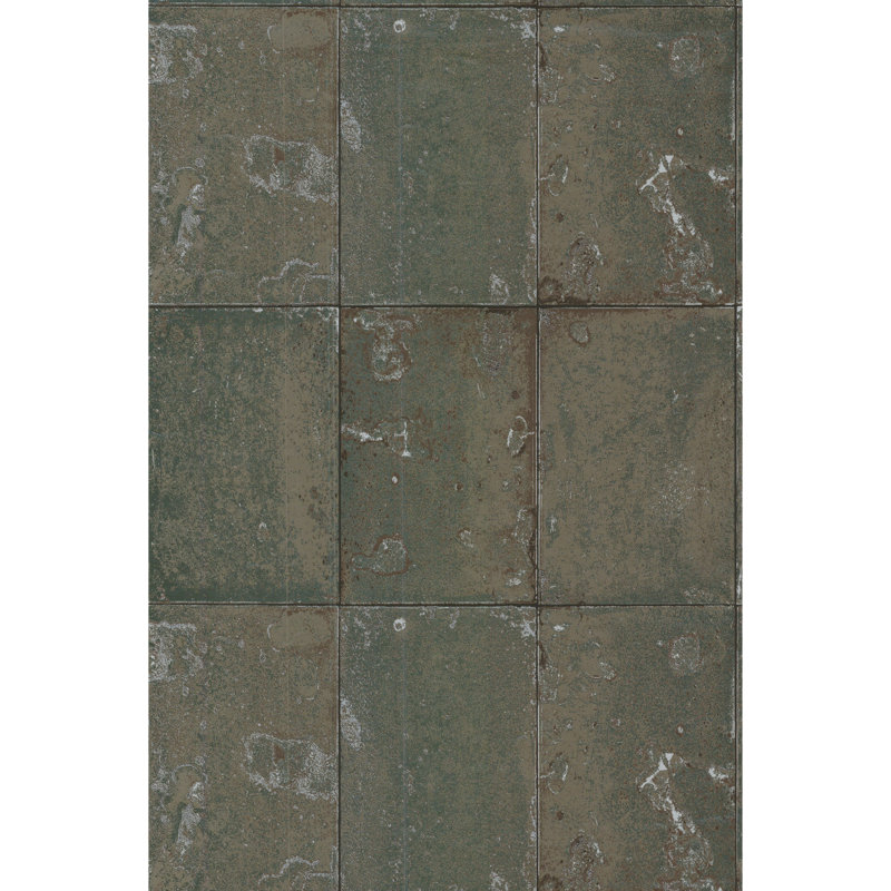 Foundation Antique Mirror Stone Wallpaper Roll, Tarnished Silver
