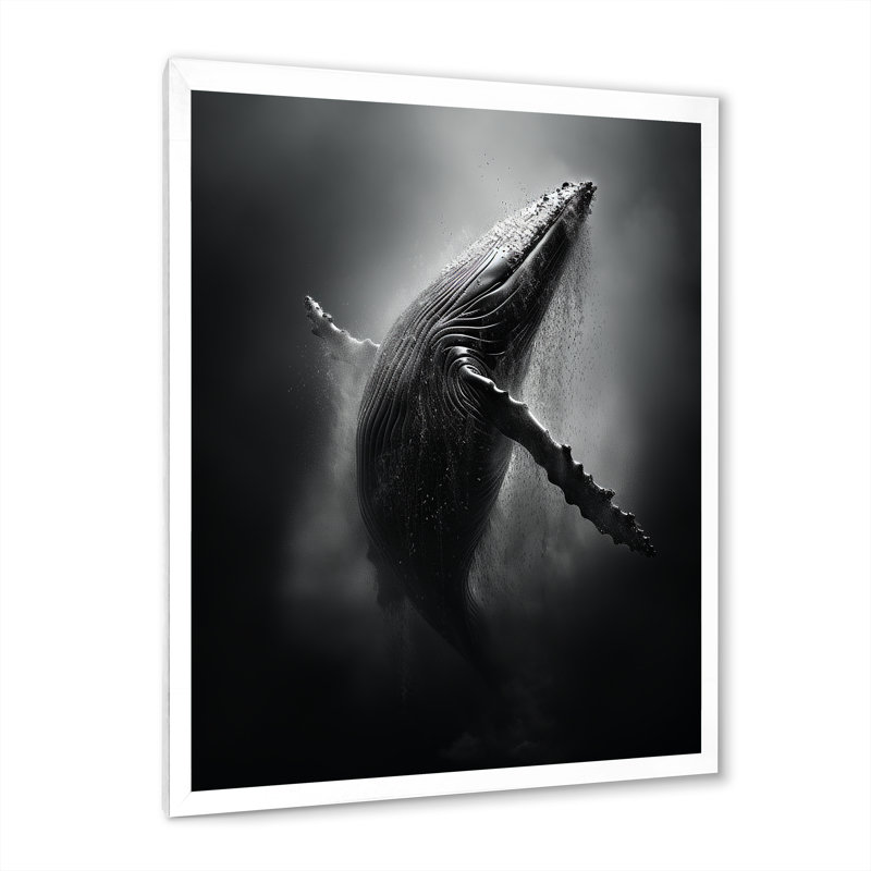 Whale Dance I - Whale Animal, art mural, Cadre simple blanc, H 40 po x l 30 po x P 1,5 po