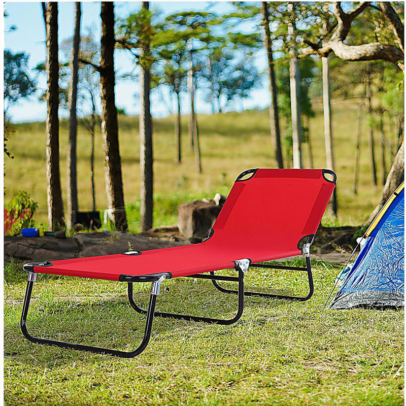 Outsunny Folding Chaise Lounge Pool Chairs, Outdoor Sun Tanning Chairs with 5-Level Reclining Back, Steel Frame for Beach, Yard, Patio, Red