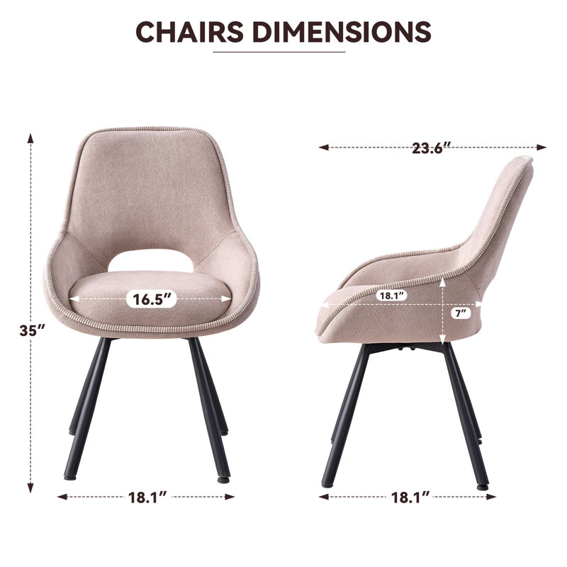 Swivel Dining Chairs Set Of 2, Modern Upholstered Fabric Kitchen Chair With Thicken Cushions for Living Room, Bedroom, Beige