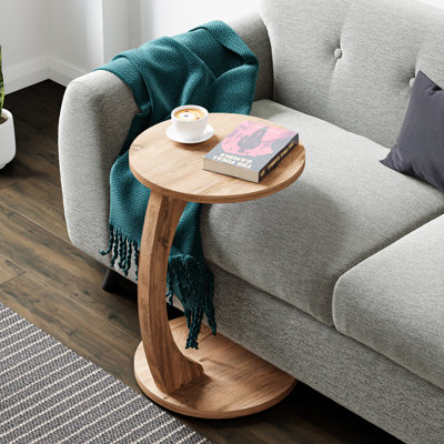 InterGo C-Shaped Round End Table with Rolling Wheels - Side Table Modern Design, Space-Saving Home Decor End Table for Living Room, Depali Coffee Table