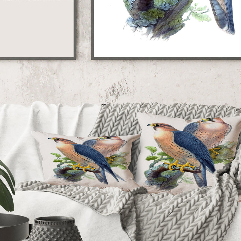 Oiseaux rétro II - coussin traditionnel imprimé, 16" x 16"