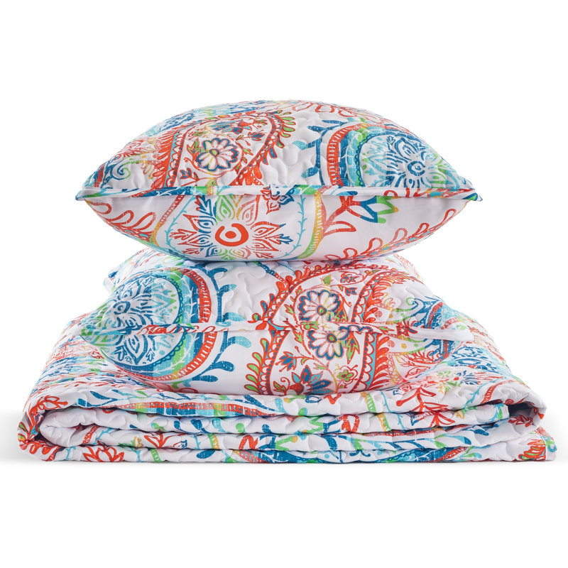 Paisley Blue and Red Reversible Microfiber Full Quilt Set