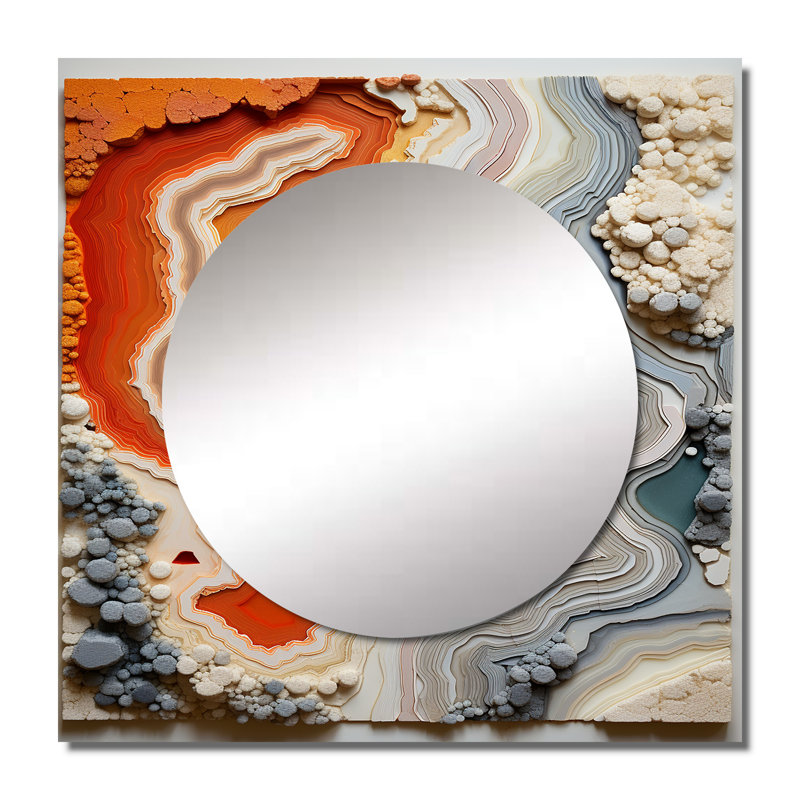 Dejuna - Grand miroir mural carré en géode de pierre pour chambre à coucher, 23 po x 23 po