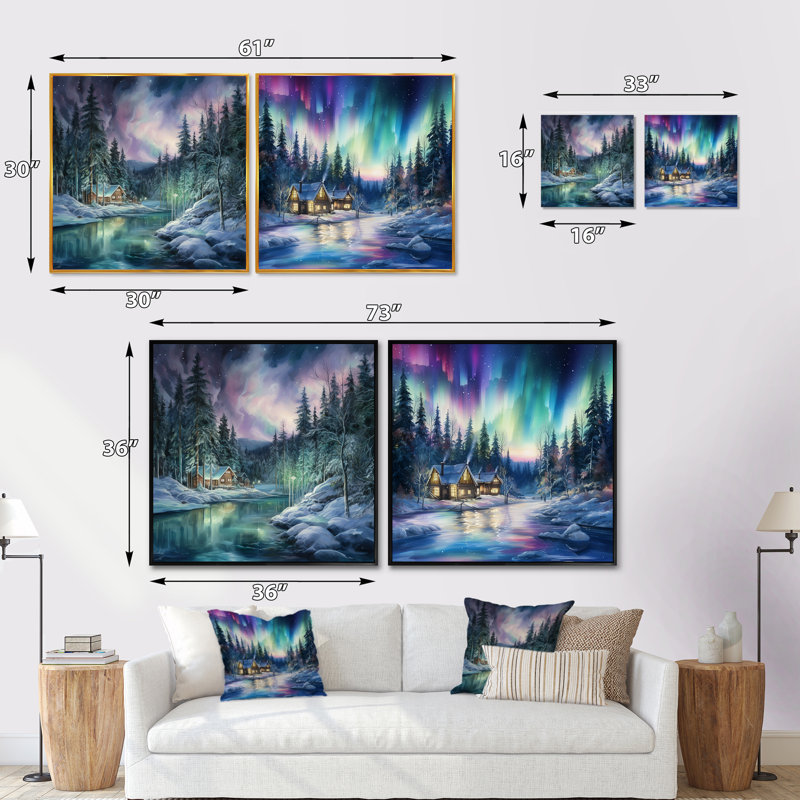 Ensemble de 2 lumières Northern Lights, Cadre flottant noir, H 16 po x l 33 po