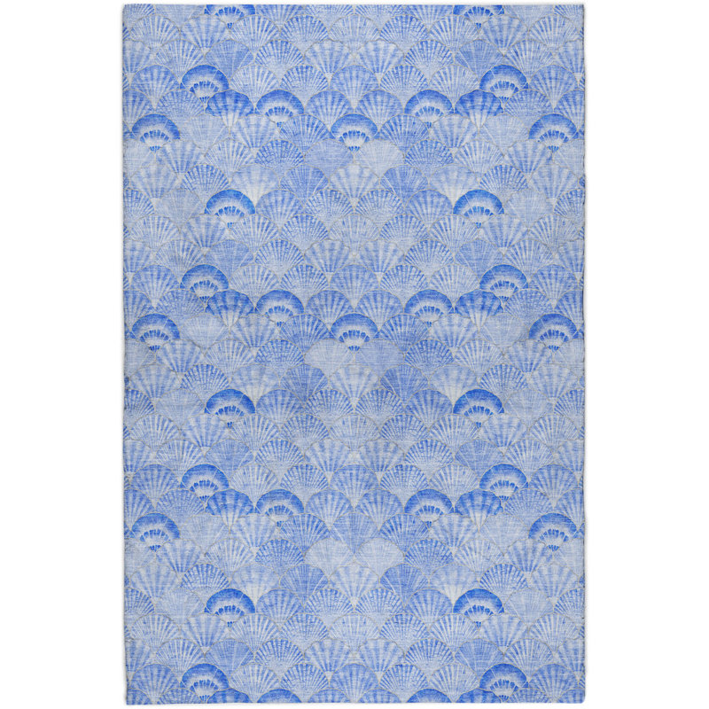 Premium Machine Washable Dream Shag ADS181 Shells Rug, Blue, 3' x 5'