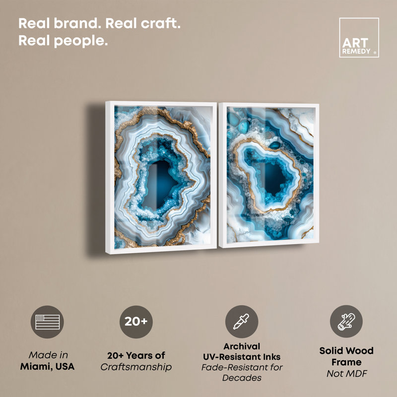 «Gilded Glam», ensemble de galerie Geode Shadowbox par Art Remedy, Blanc, H 26 po x l 36 po