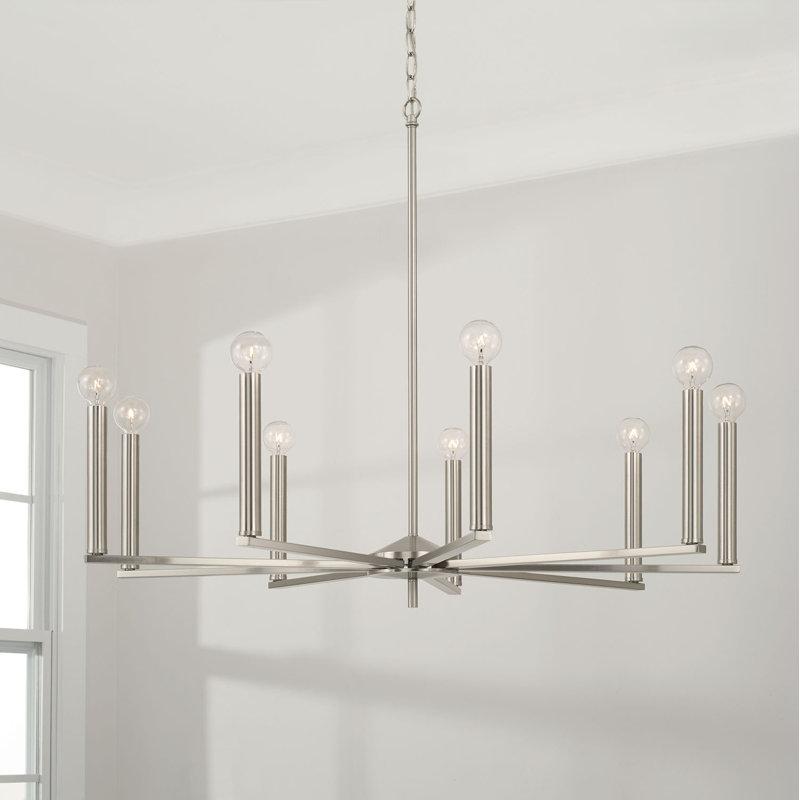 9 - Light Dimmable Modern Linear Chandelier, Brushed Nickel