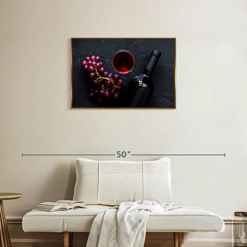 Vin rouge élégant, Cadre flottant doré, 31 po x 21 po