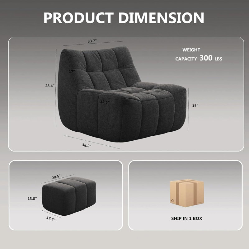 Fauteuil à billes 33,7 po avec repose-pieds, Noir