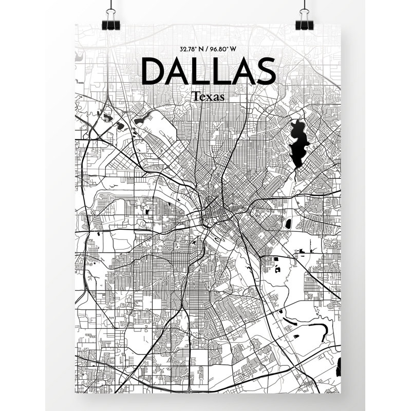 « dallas city map », reproduction d’impression sur affiche à motif encre, H 36 po x l 24 po