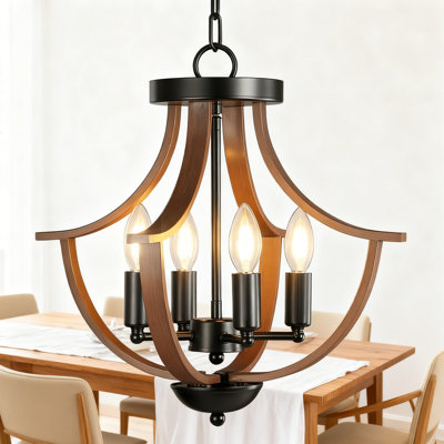 Luminaire de style campagnard moderne avec luminaire suspendu 4 lumières au fini noyer pour îlot de cuisine