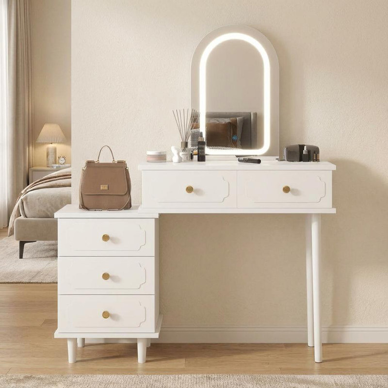 Dressing Table with Mirror, White