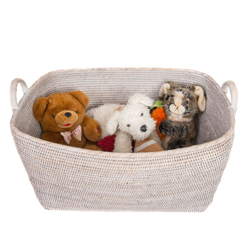 Panier en rotin Thelma, H 14 po x l 31 po x P 25 po, Blanc délavé