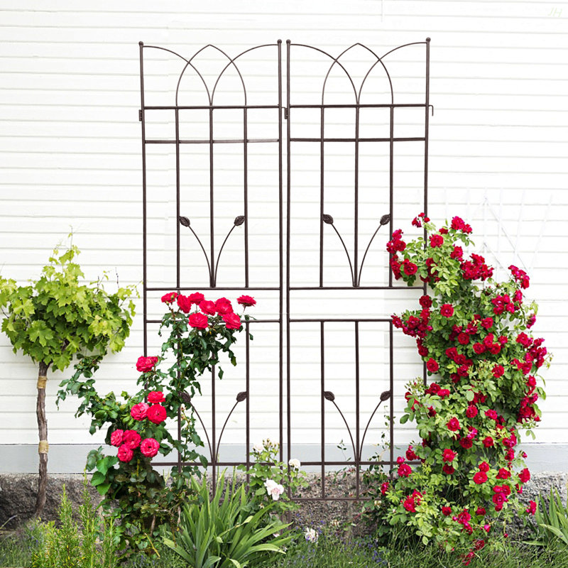 Ensemble de 2 treillis de jardin en métal 71 po x 17,7 po antirouille pour plantes grimpantes, Brun