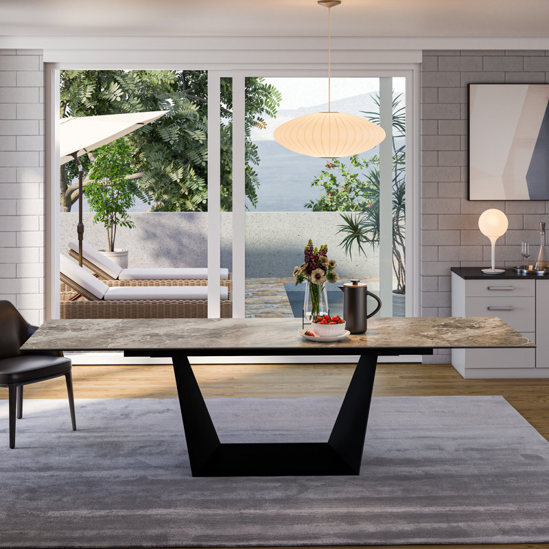 35.43 " Extendable Rectangular with Steel Base Dining Table
