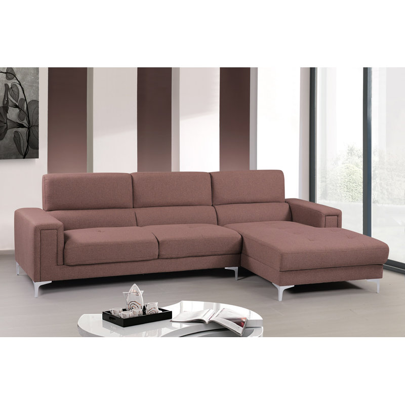 Maryellen Upholstered L-Shaped Sectional, Coffee Cotton Twill, Right Hand Facing