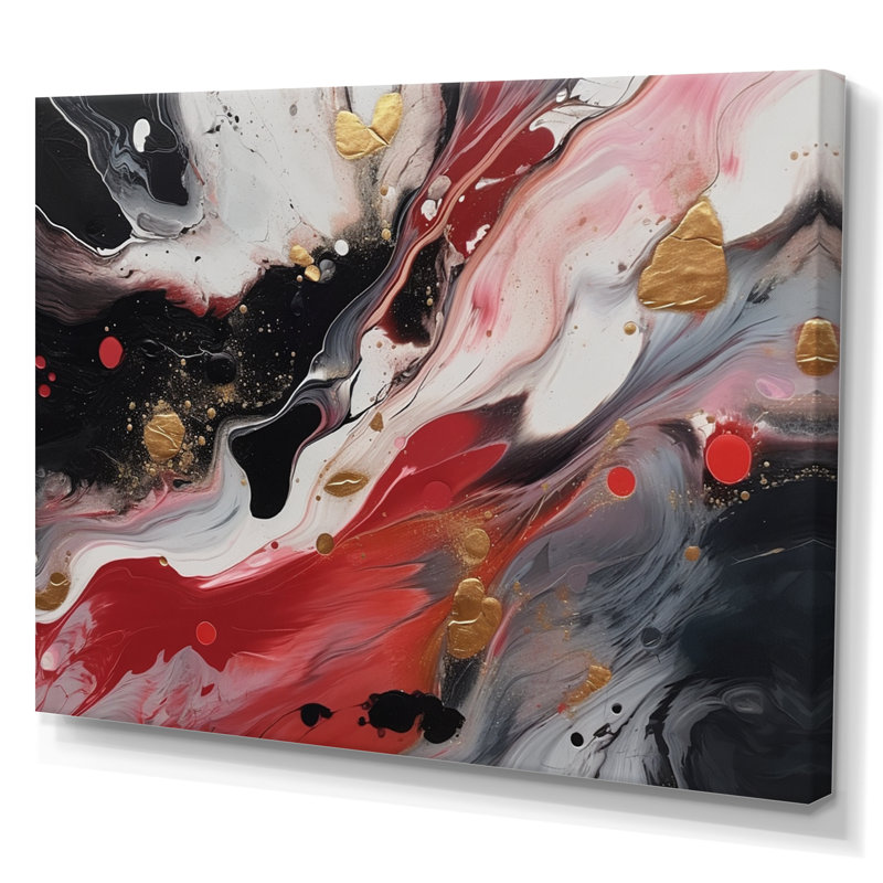 Red and Black Marble Whispers III - Art mural abstrait en marbre, Toile tendue, H 24 po x l 32 po x P 1 po