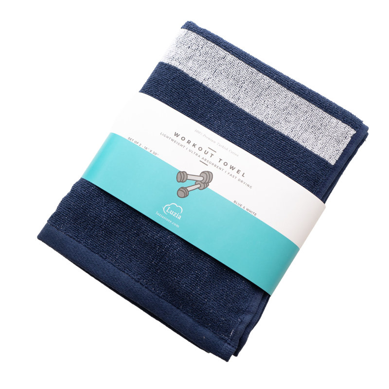 Ensemble de 2 serviettes de bain rayées bleues, Bleu, 2