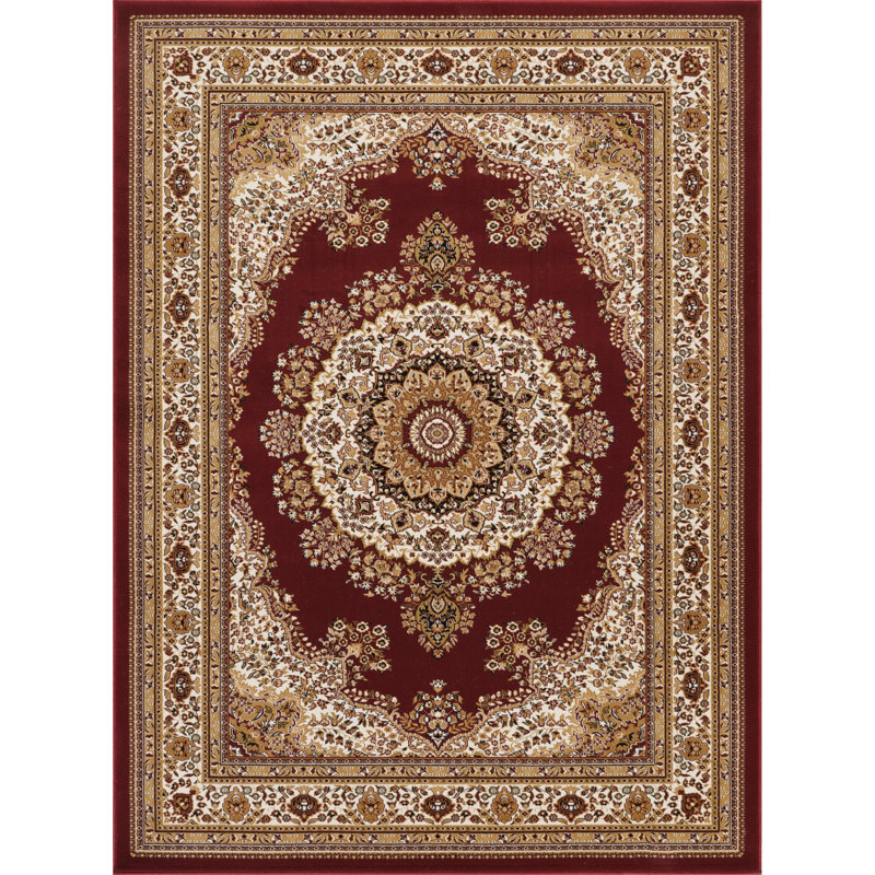 Élégant tapis traditionnel en médaillon en polypropylène résistant aux taches pour les endroits très passants