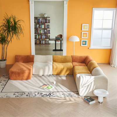 Modular Sectional Sofa, Velvet Fabric Compressed Sofa With Removable Covers, L-Shaped Corner Couch For Living Room, Modern Color - Block Design, Easy Assembly