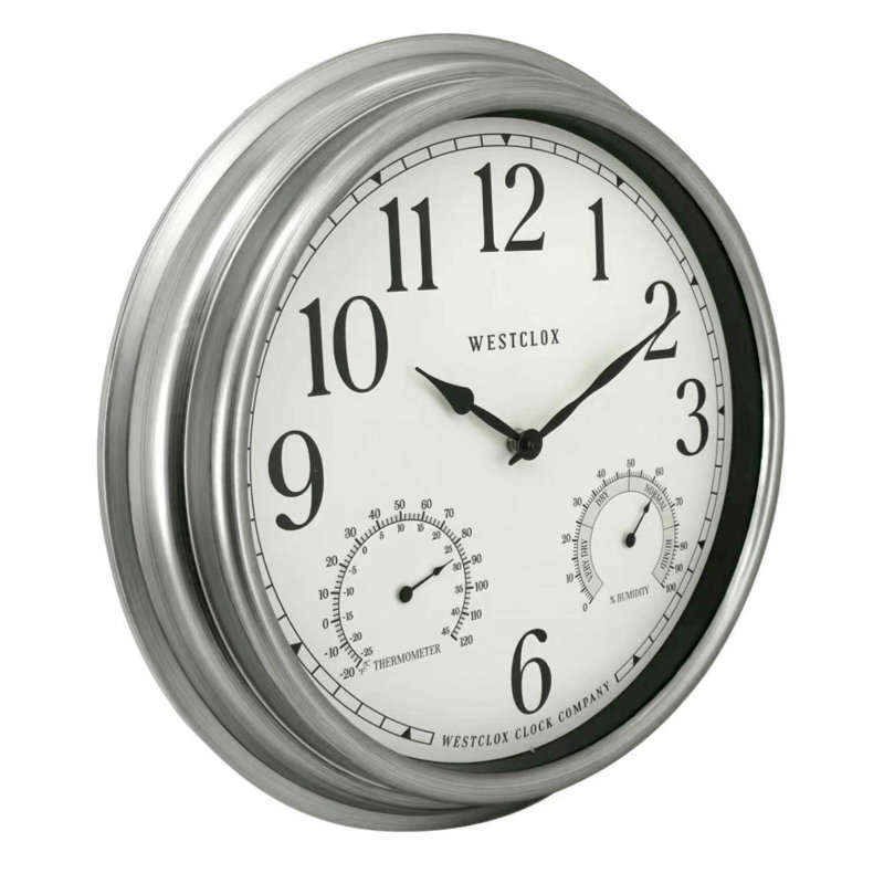 16" INDOOR/OUTDOOR WALL CLOCK, SILVER FINISH