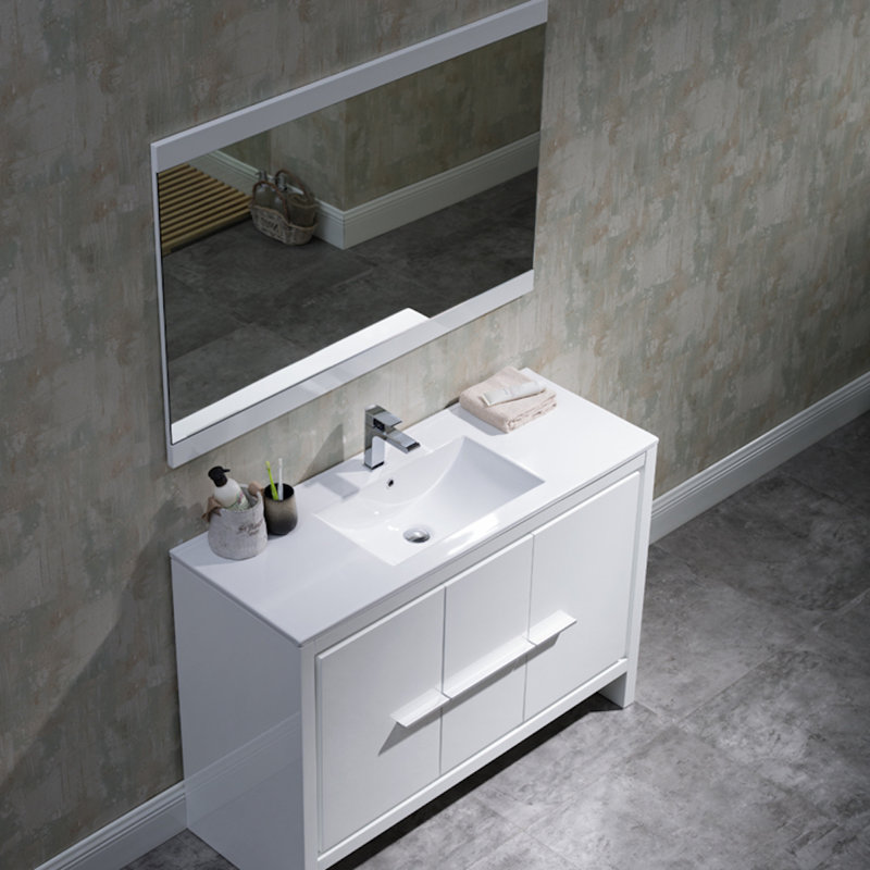 Artemis 48'' Single Bathroom Vanity with Ceramic Top, Glossy White