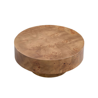 31.49'' Modern Walnut Coffee Table with Burl Wood Veneer - Round Small Living Room Coffee Table with Sturdy Pedestal for Apartment Office