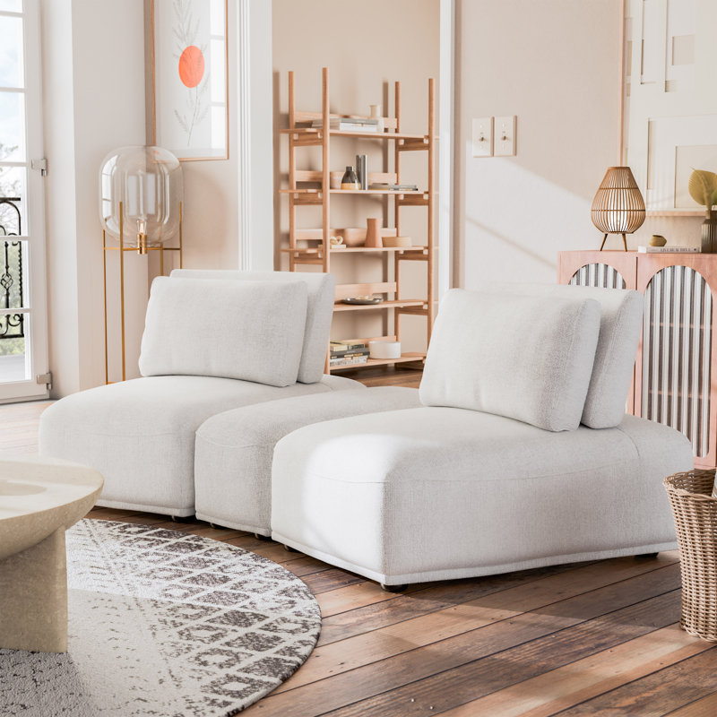 Aukeem 3 - Piece Upholstered Sectional, White Polyester