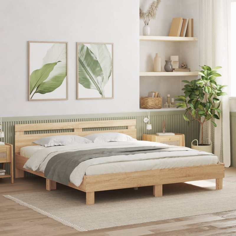 17 Stories Bed Frame With Headboard Engineered Wood, European Kingsize (160 x 200cm), Sonoma Oak