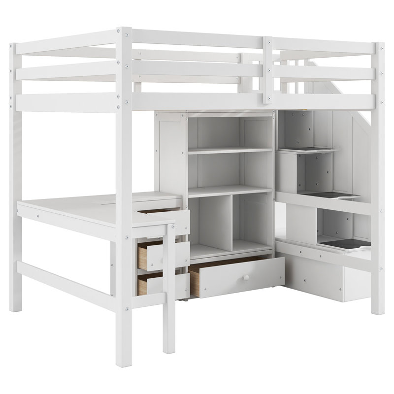 Gildo Kids Loft Bed with Drawers, White, Full