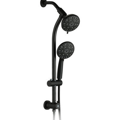 Douche noire matte avec barre coulissante en acier inoxydable et perceuse à 7 réglages de tige
