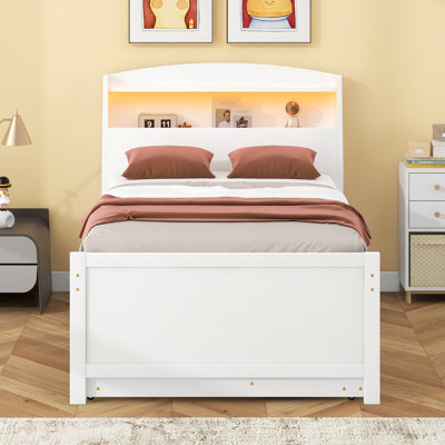 Lit plateforme en bois avec lit gigogne et rangement
