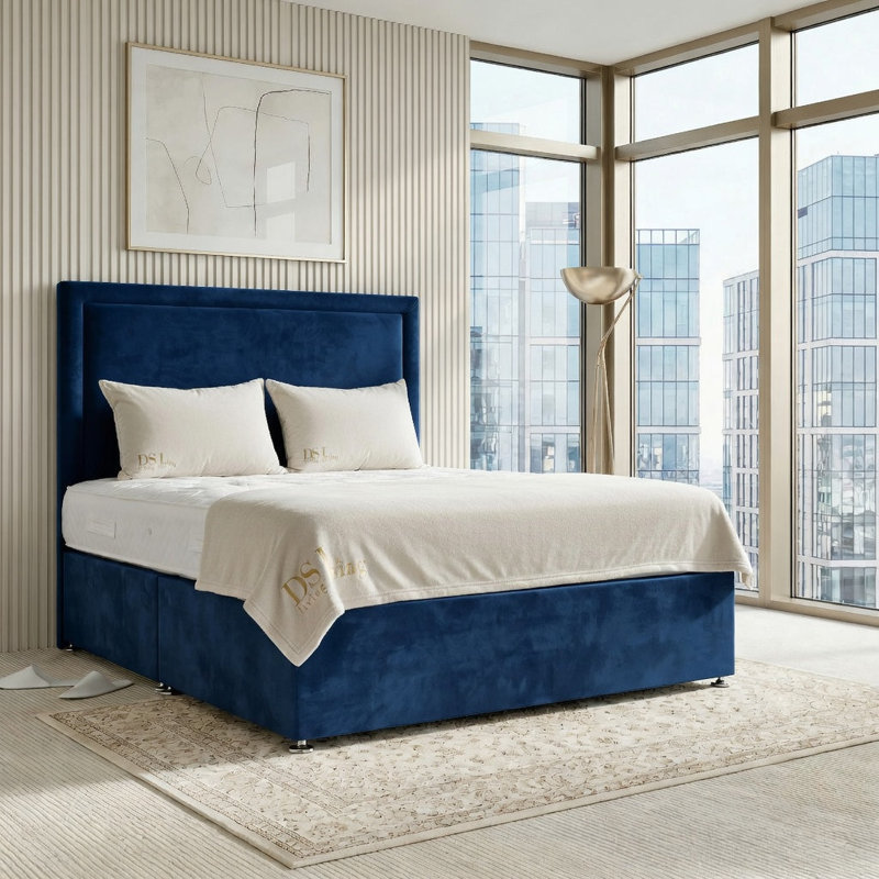 Velmont Divan Bed, Double, Dark Blue