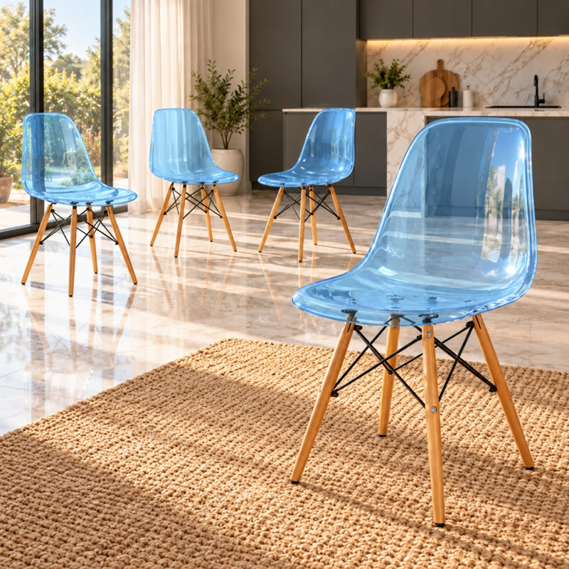 Chaise d'appoint de salle à manger Dubuque, Bleu transparent, 4