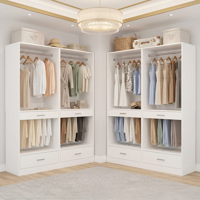 94.4“ Closet System Organizer With Hanging Area, Pants Rack & Drawer, White