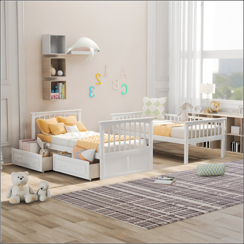 Twin Over Twin Bunk Bed With Drawers, Twin, White